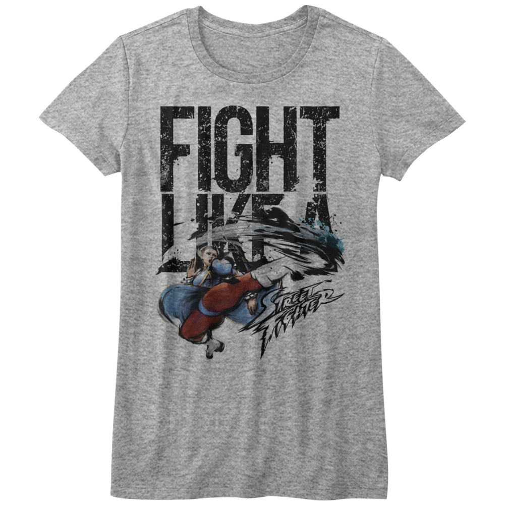 Street Fighter Girls Juniors S/S T-Shirt - Fight Like A - Heather Gray Heather Hoodie, Sweatshirt | CiraTrend.com