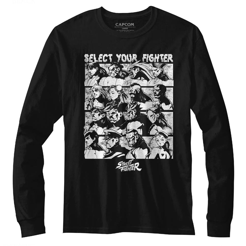 Street Fighter Mens L/S T-Shirt - Select Screen - Solid Black Hoodie, Sweatshirt | CiraTrend.com
