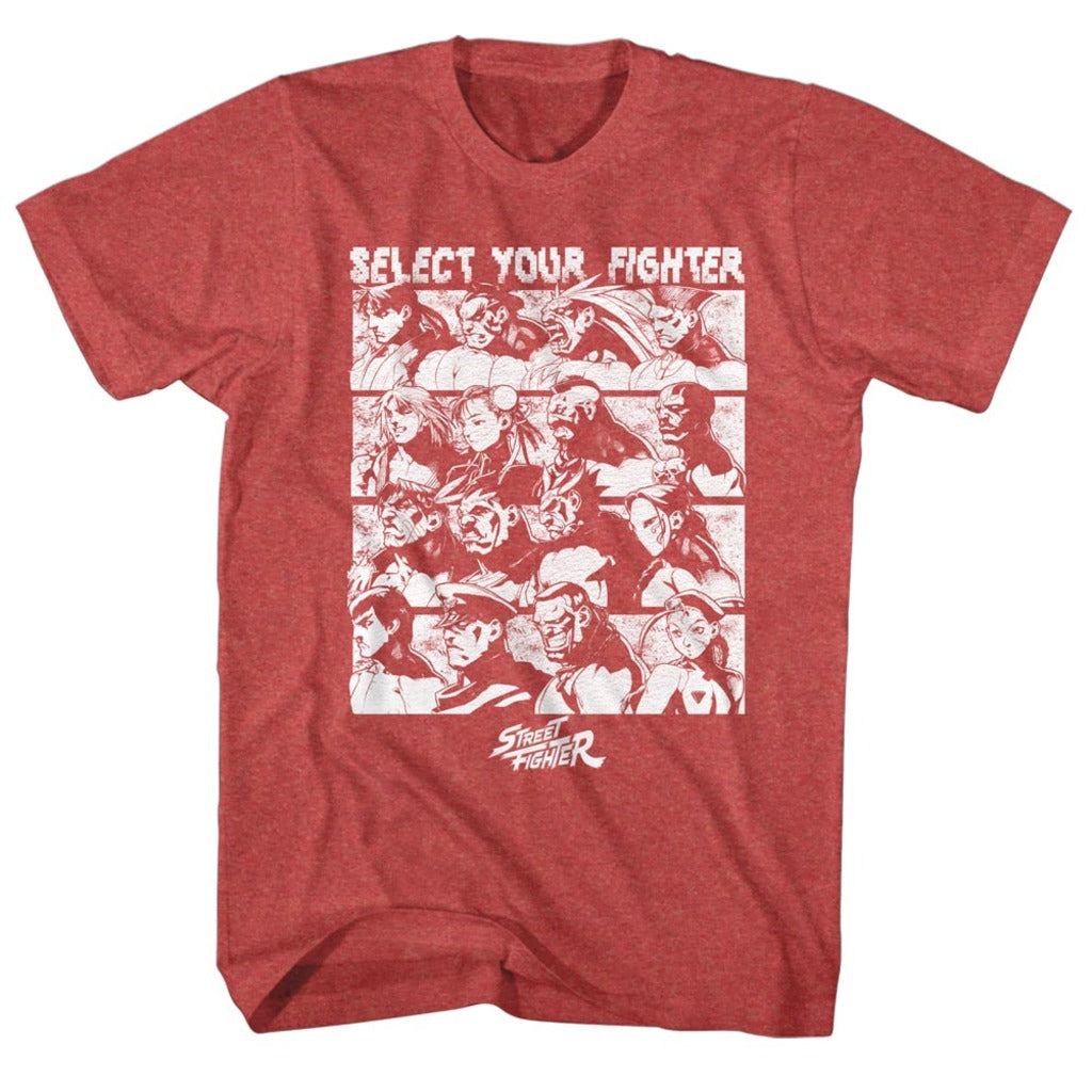Street Fighter Mens S/S T-Shirt - Select Screen - Heather Red Heather Hoodie, Sweatshirt | CiraTrend.com