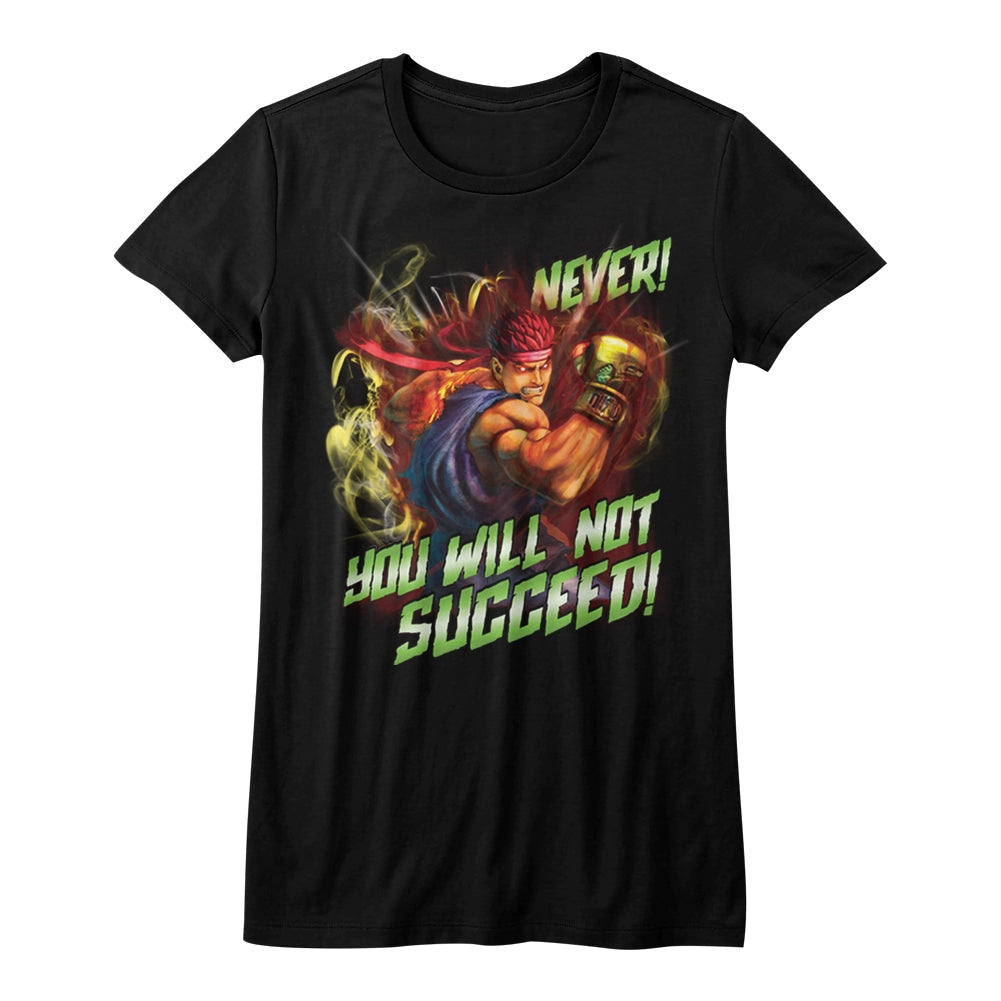 Street Fighter Girls Juniors S/S T-Shirt - Never Succeed - Solid Black Hoodie, Sweatshirt | CiraTrend.com