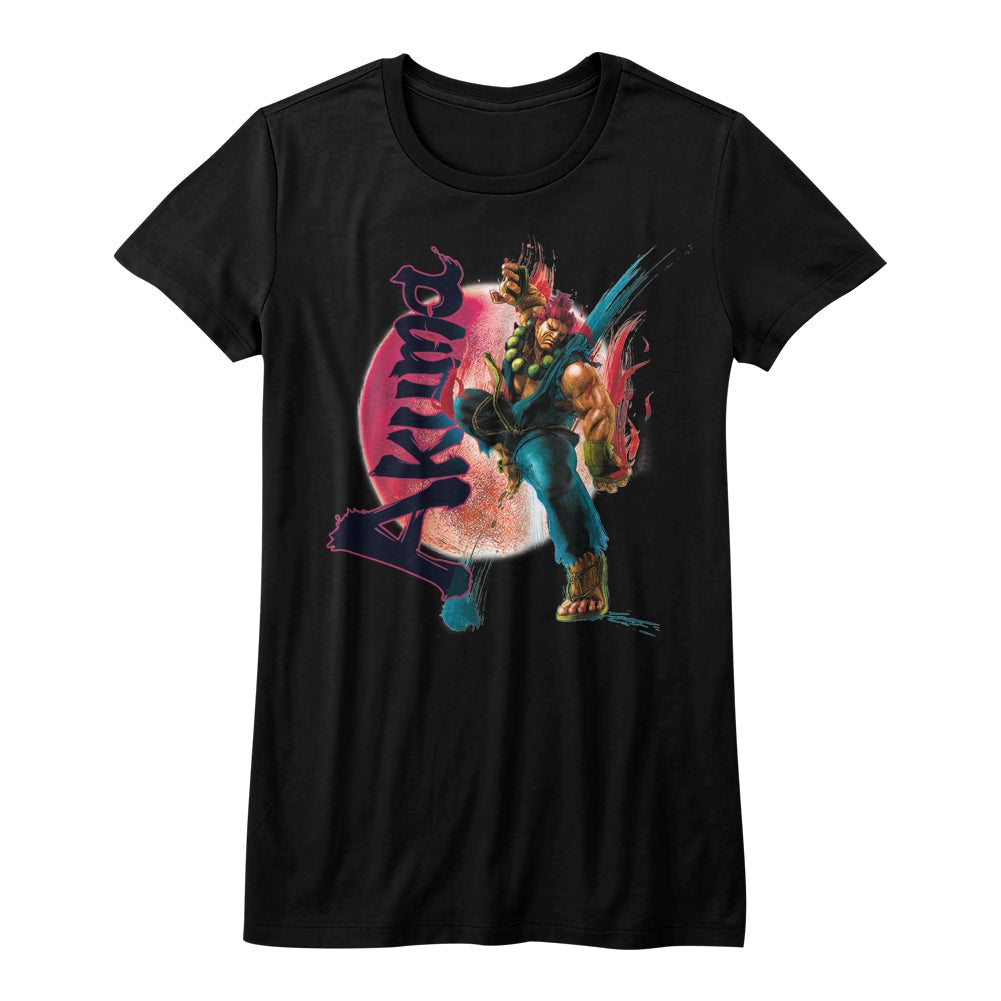Street Fighter Girls Juniors S/S T-Shirt - Akuma - Solid Black Hoodie, Sweatshirt | CiraTrend.com