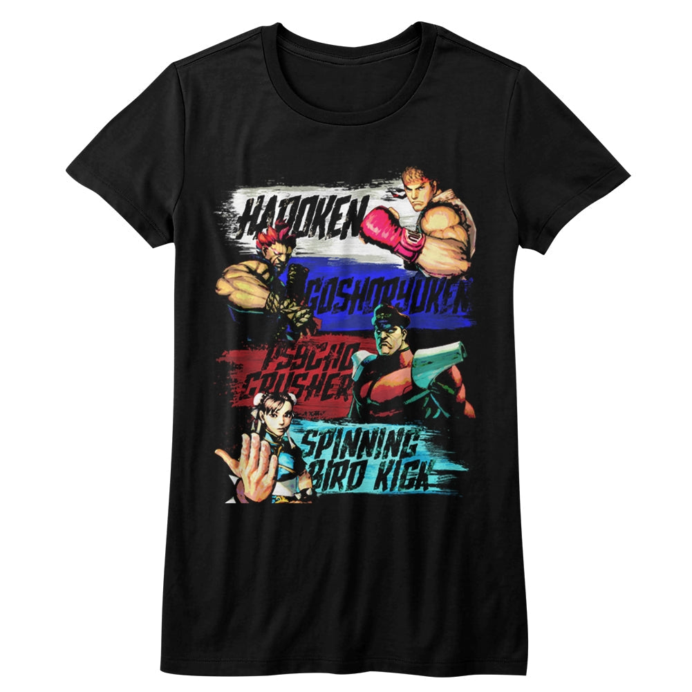 Street Fighter Girls Juniors S/S T-Shirt - Show Me Your Moves - Solid Black Hoodie, Sweatshirt | CiraTrend.com