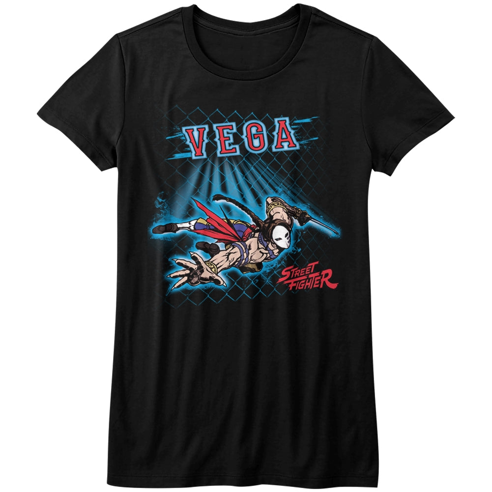 Street Fighter Girls Juniors S/S T-Shirt - Vega Fence - Solid Black Hoodie, Sweatshirt | CiraTrend.com