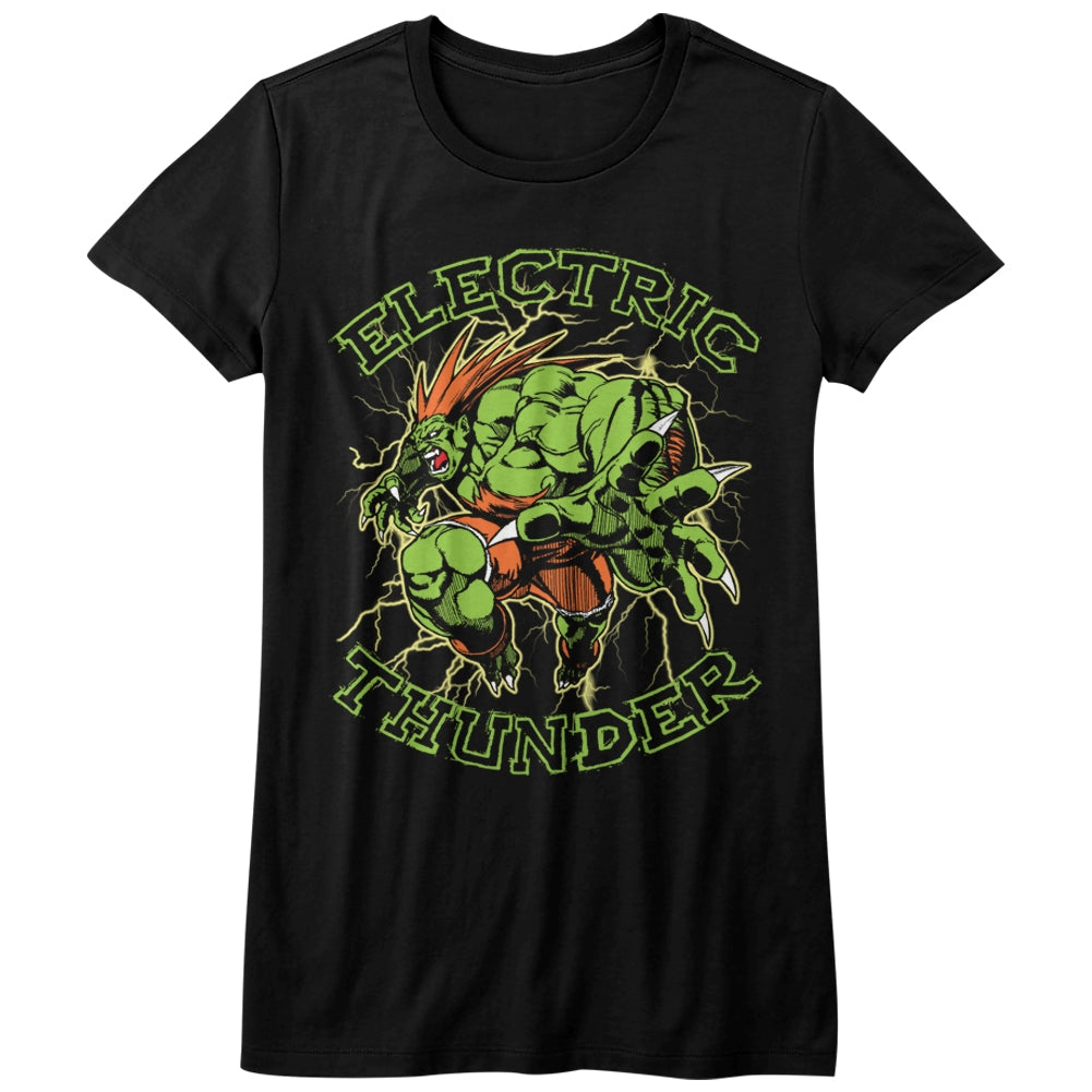 Street Fighter Girls Juniors S/S T-Shirt - Electric Thunder - Solid Black Hoodie, Sweatshirt | CiraTrend.com