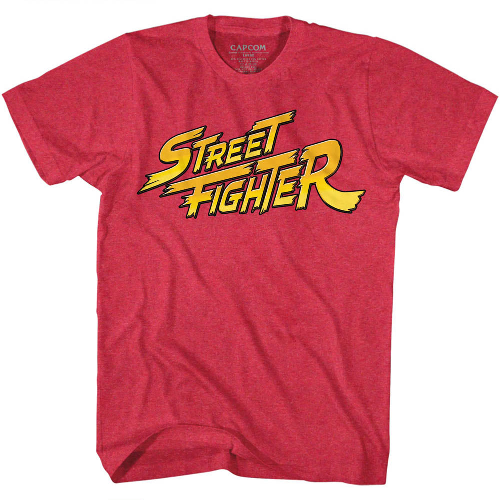 Street Fighter Mens S/S T-Shirt - Red Yellow Logo - Heather Cherry Heather Hoodie, Sweatshirt | CiraTrend.com