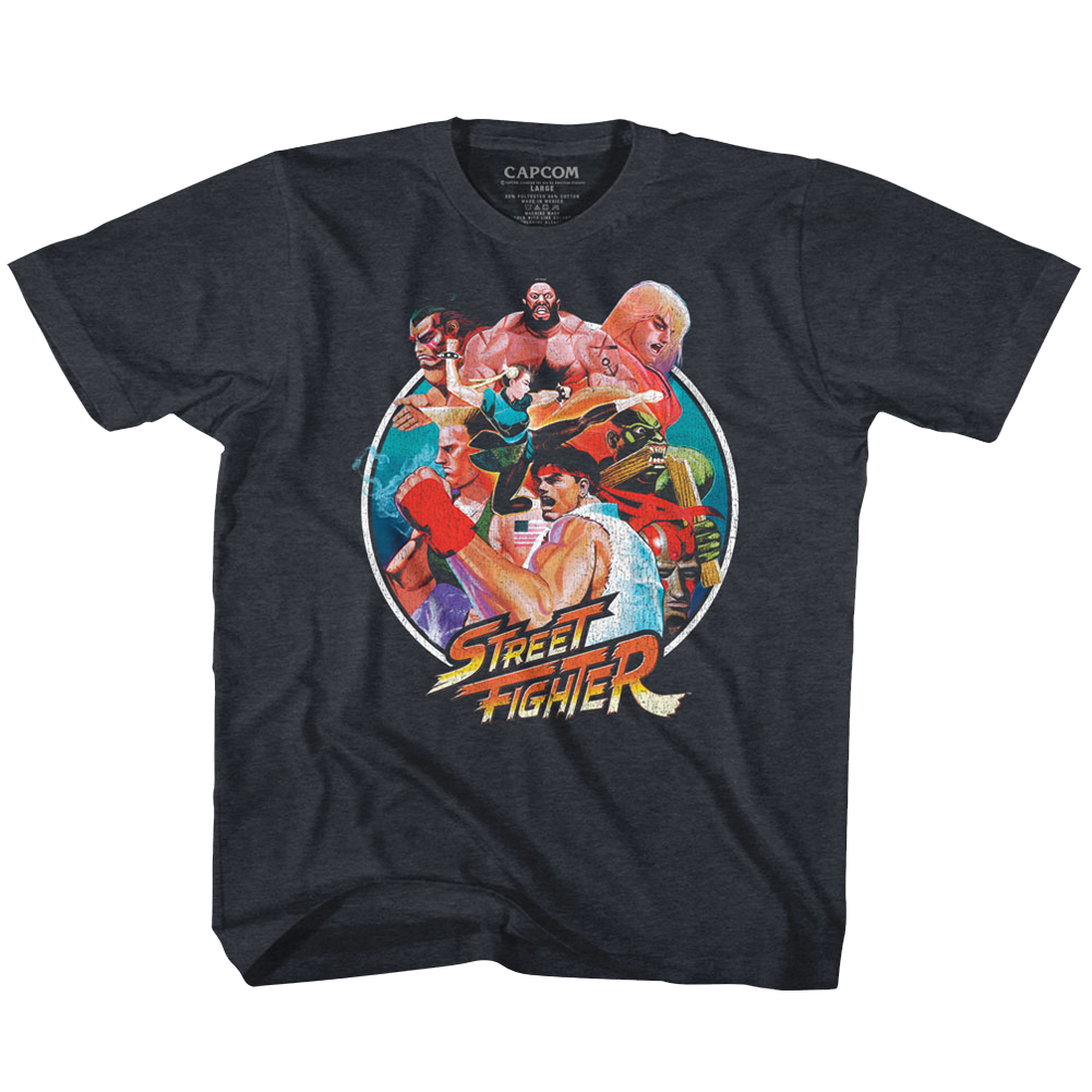 Street Fighter Toddler S/S T-Shirt - Group Circle - Heather Vintage Navy Hoodie, Sweatshirt | CiraTrend.com