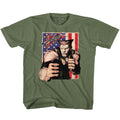 Street Fighter Toddler S/S T-Shirt - Guile With Flag - Solid Military Green Hoodie, Sweatshirt | CiraTrend.com