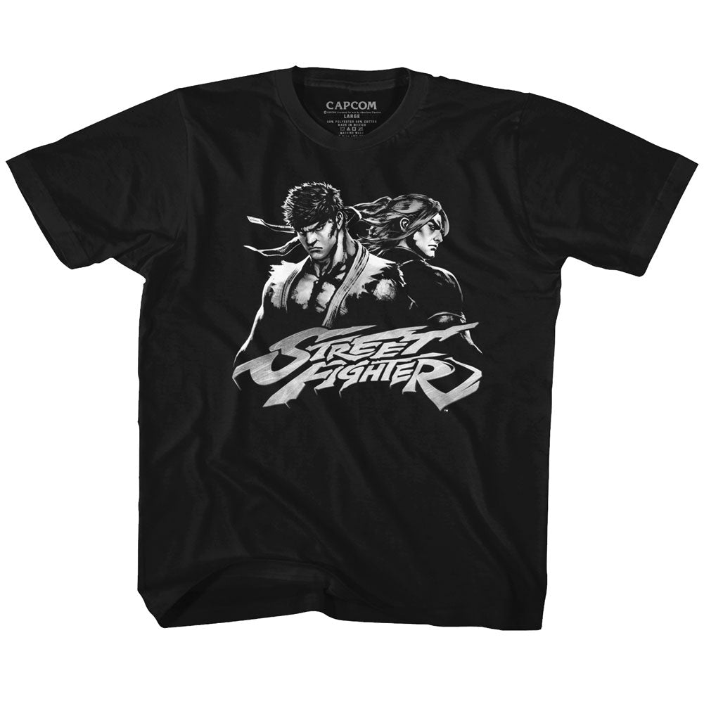 Street Fighter Youth S/S T-Shirt - Two Dudes - Solid Black Hoodie, Sweatshirt | CiraTrend.com