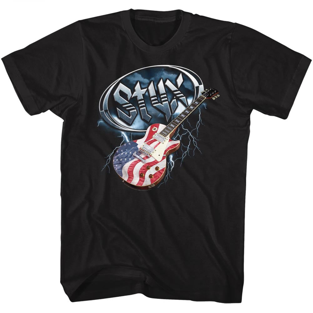 Styx Mens S/S T-Shirt - Flag Guitar - Solid Black Hoodie, Sweatshirt | CiraTrend.com