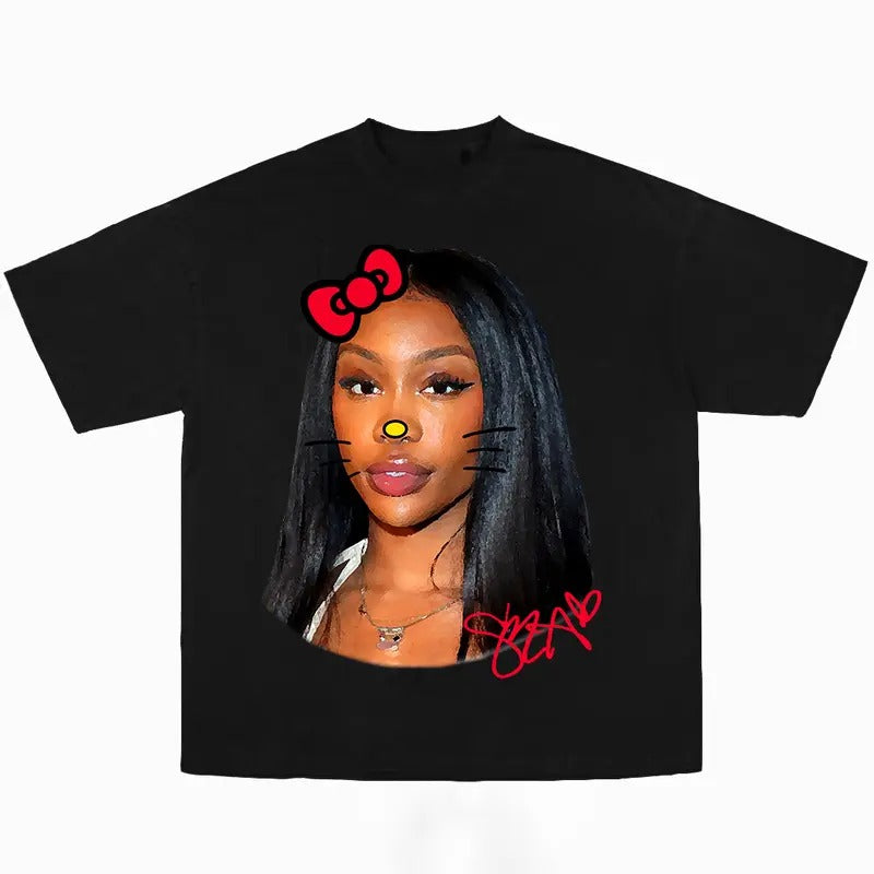 SZAAA Red Kitty Cute Graphic Big Face Shirt Hoodie, Sweatshirt | CiraTrend.com