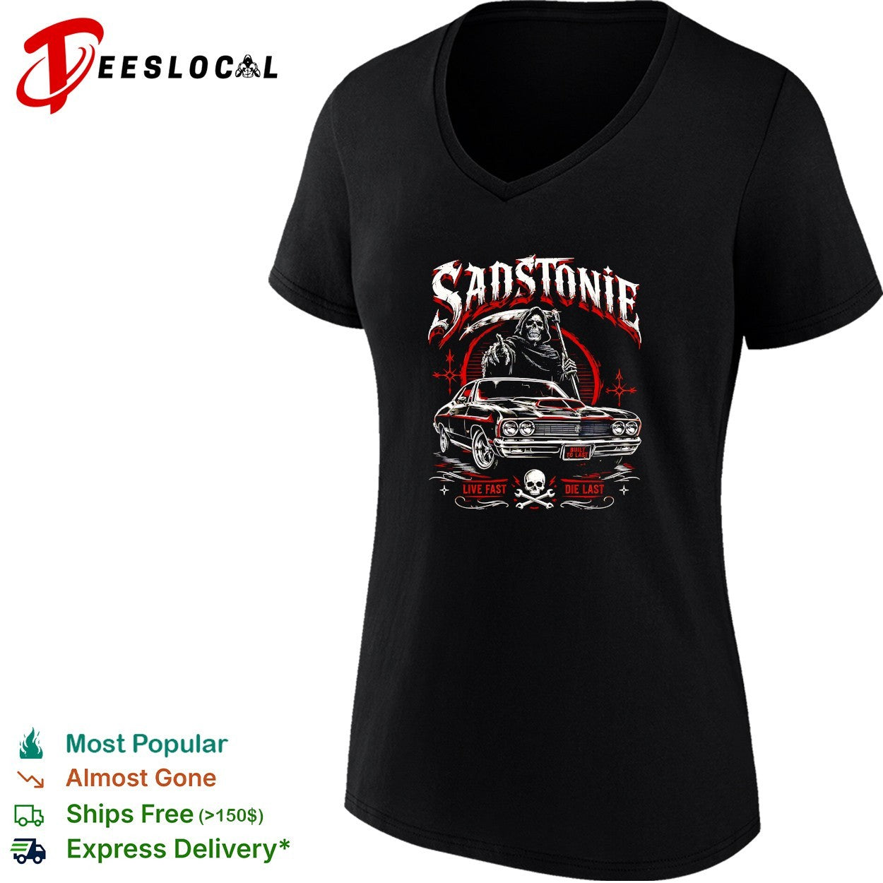 Sadstonie live fast die last grim reaper classic car shirt