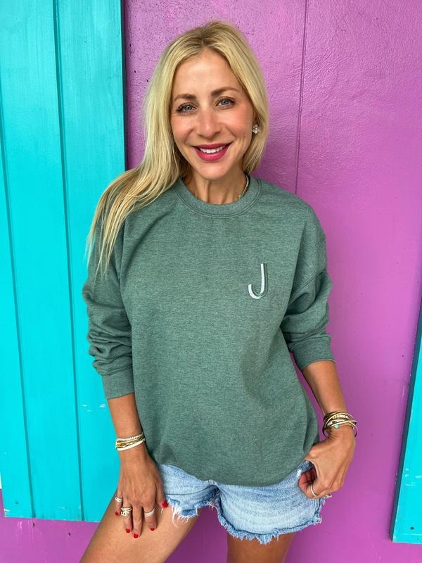 Sage Green Embroidered Initial Sweatshirt (S-XL) T-Shirts, Hoodie | CiraTrend.com