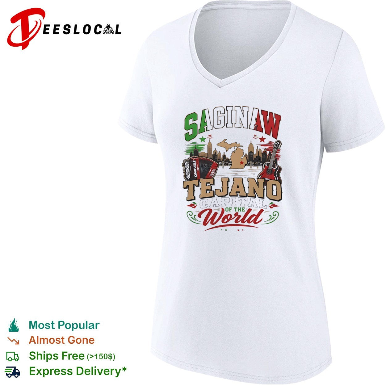Saginaw Tejano Capital of the World Michigan Accordion Guitar shirt