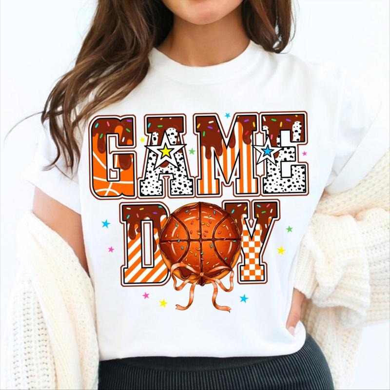 [Sale To 45% Off] Basketball Game Day T-Shirt, Basketball Donut T-Shirt, Basketball Mom Shirt, Coquette Basketball Bow...