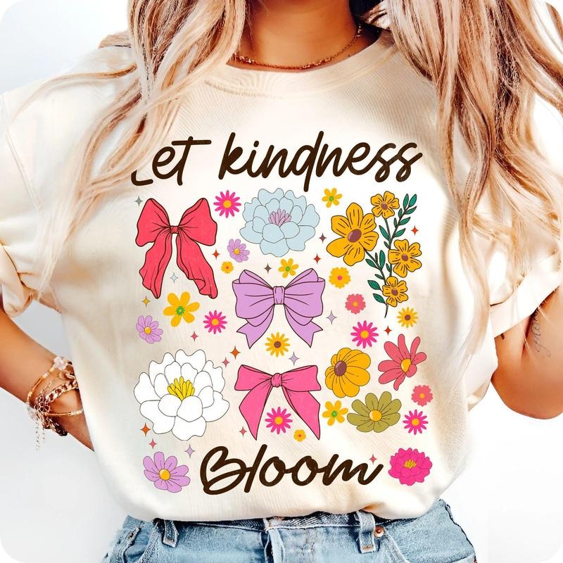 [Sale To 45% Off] Let Kindness Bloom T-Shirt, Retro Boho Floral Mental Health, Be Kind Positive Quote T-Shirt, Hippie...