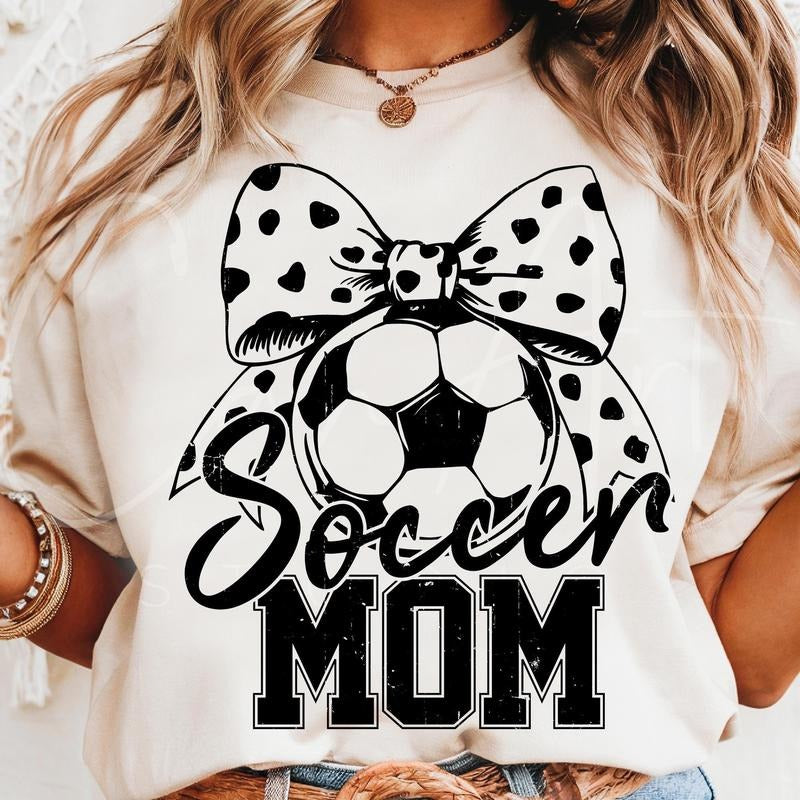[Sale To 45% Off] Soccer Mom TShirt, Polka Dot Bow, Soccer Ball T-Shirt, Sports Mom T-Shirt, Cricut Cut File Soccer Mom...