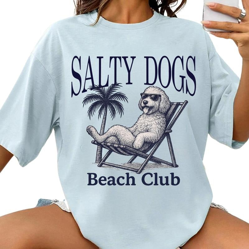 Salty Dogs Beach Club Doodle Shirt ~ Unisex Apparel Relaxed Fit Printed In The USA Clothing Womenswear Casual Comfort...