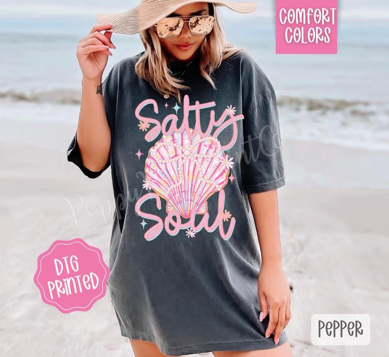 Salty Soul Comfort Colors Tshirt, Cute Summer Tee, Girly Beach Shirt Hoodie, Sweatshirt | CiraTrend.com
