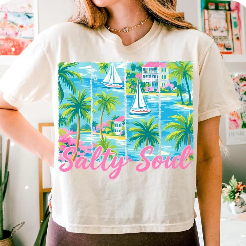 Salty Soul Shirt for Women Preppy Pink Beach Vibes Funny Summer Aesthetic Unisex Premium 100% Cotton Hoodie, Sweatshirt