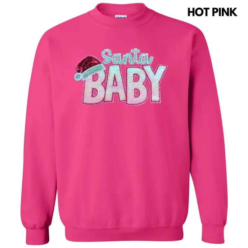 Santa Baby Pink Sequin Patch Sweatshirt T-Shirts, Hoodie | CiraTrend.com