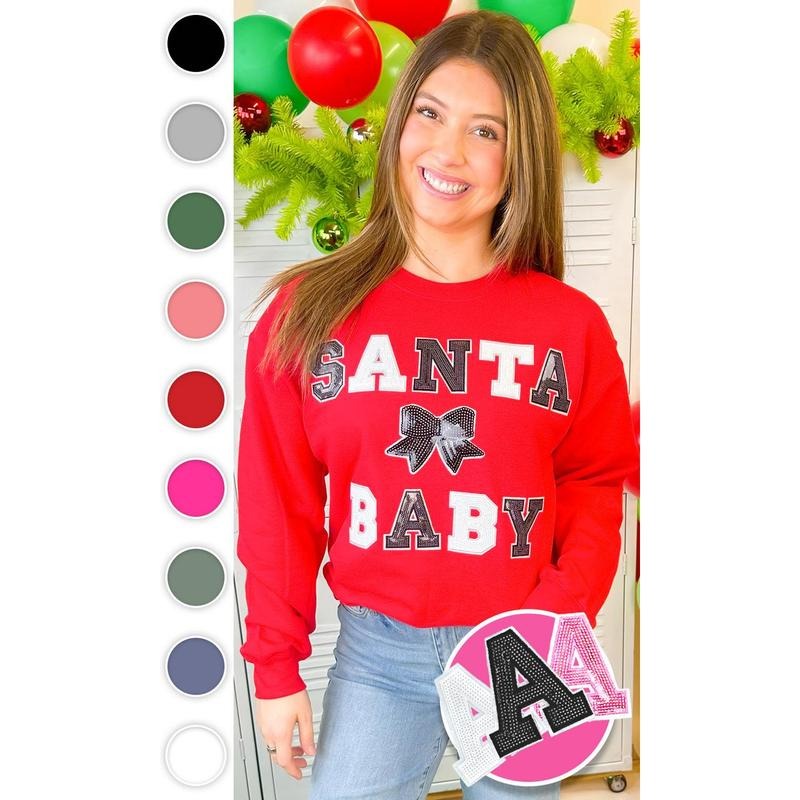 Santa Baby Sequin Graphic Sweatshirt T-Shirts, Hoodie | CiraTrend.com