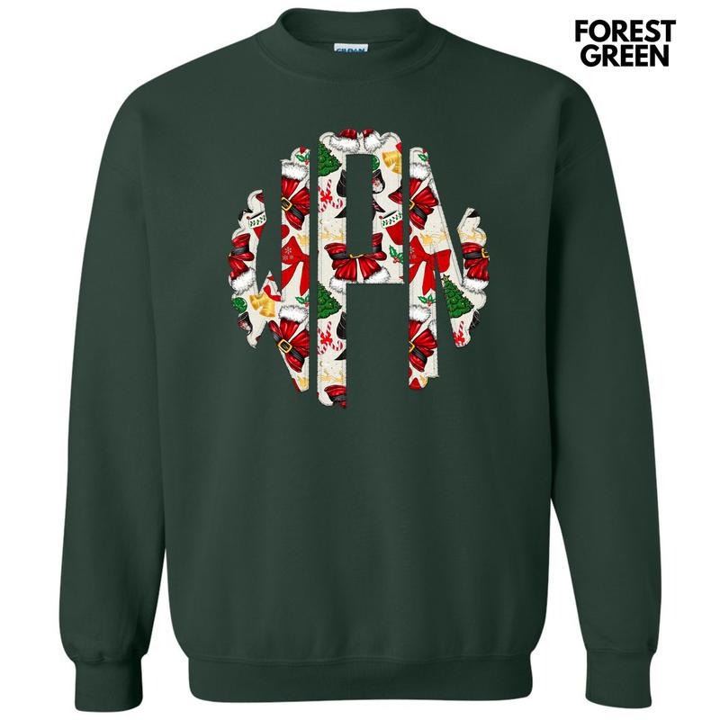 Santa Bow Theme Monogram Sweatshirt 'NLB' T-Shirts, Hoodie | CiraTrend.com