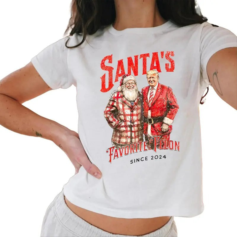 Santa Favorite Felon Since 2024 Baby Tee, Trump Christmas Baby Tee, Christmas Gift For Republican Casual Comfort
