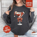 Santa Martini Sweatshirt Comfort Colors, Christmas Sweater,  Coquette Xmas Tshirt, Women's Holiday Crewneck