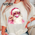 Santa Peace sign shirt Women's Oversized Christmas Shirt - Festive Printed Design