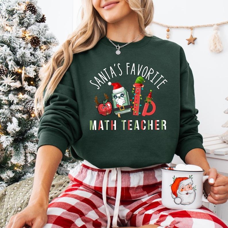 Santa's Favorite Math Teacher Sweatshirt, Sleighing Math Problems Shirt, Very Merry Teacher T-shirt, Math Lover Gift, Christmas Teacher Life