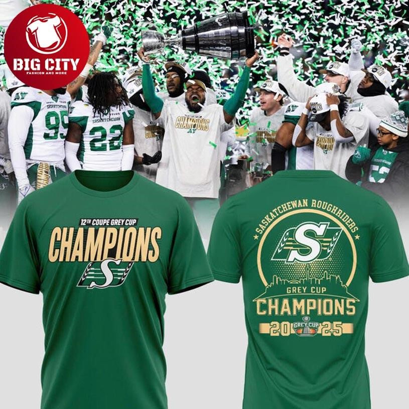 Saskatchewan Roughriders 5X Grey Cup 2025 Champions Two Sided Shirt