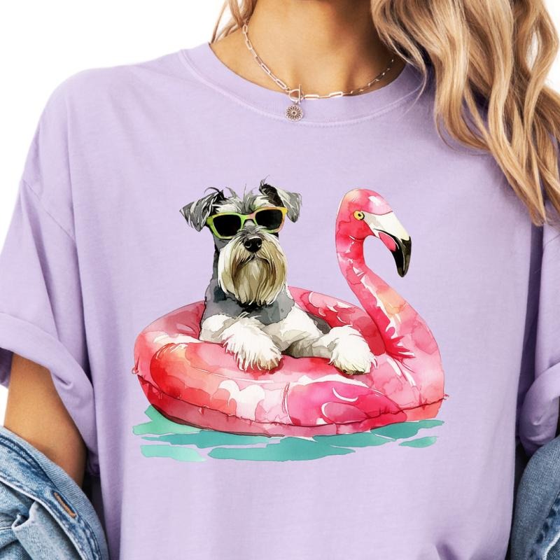 Schnauzer Flamingo Float Dog Shirt ~ Unisex Apparel Relaxed Fit Printed In The USA Clothing Womenswear Casual Comfort...