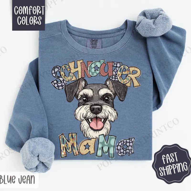 Schnauzer Mama Comfort Colors Sweatshirt, Mama Women's Crewneck, Cute Dog Mom Women's Sweater T-Shirts, Hoodie