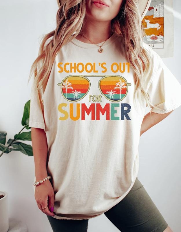 Schools Out For Summer Shirt, Teacher Shirt, Last Day Of School, Teacher Gifts, Happy Last Day Of School Shirt, End Of the School Year Shirt Menswear Top Underwear Tshirt Streetwear Man Tropical Crewneck Shortsleeve Round Neck Casual