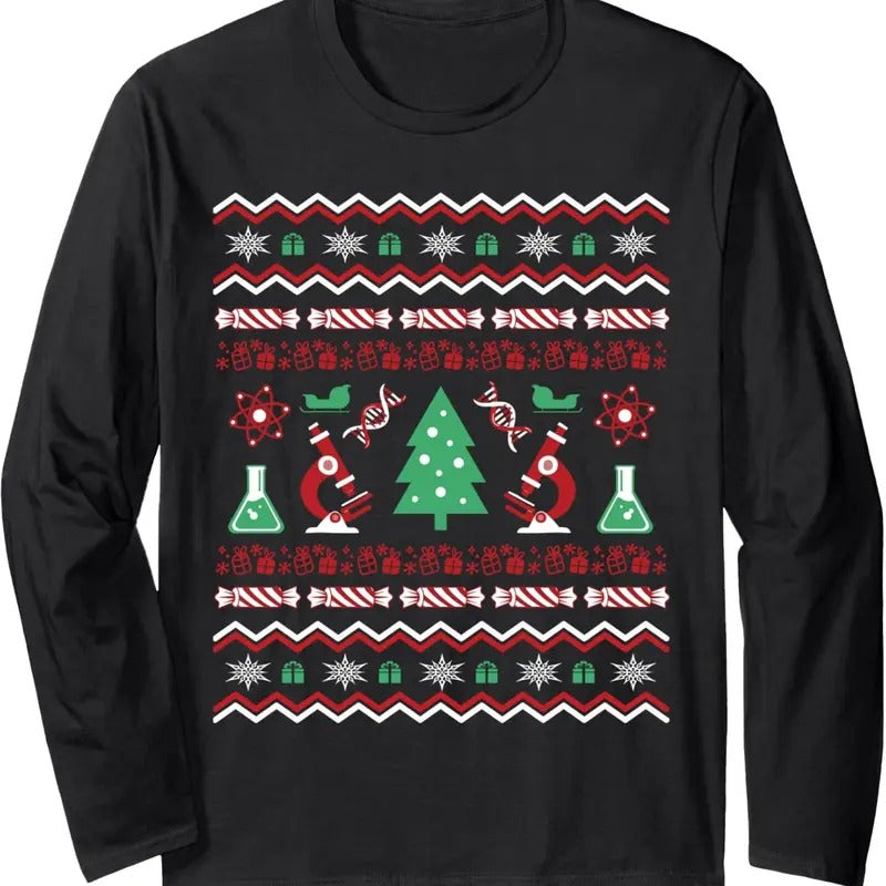 Science Laboratory Ugly Christmas Sweater - DNA Microbiology Long Sleeve T-Shirt Hoodie, Sweatshirt | CiraTrend.com