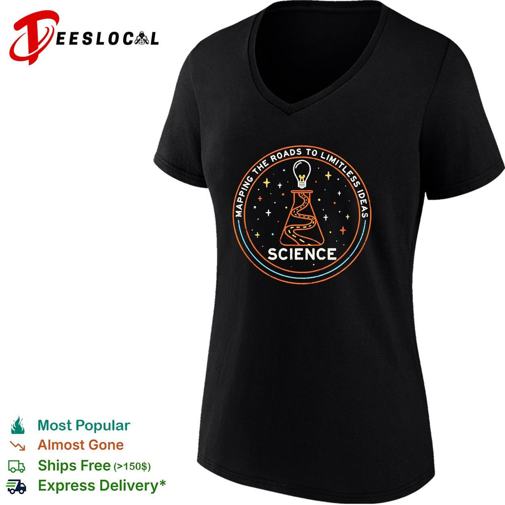 Science discovery road flask mapping the roads to limitless ideas shirt