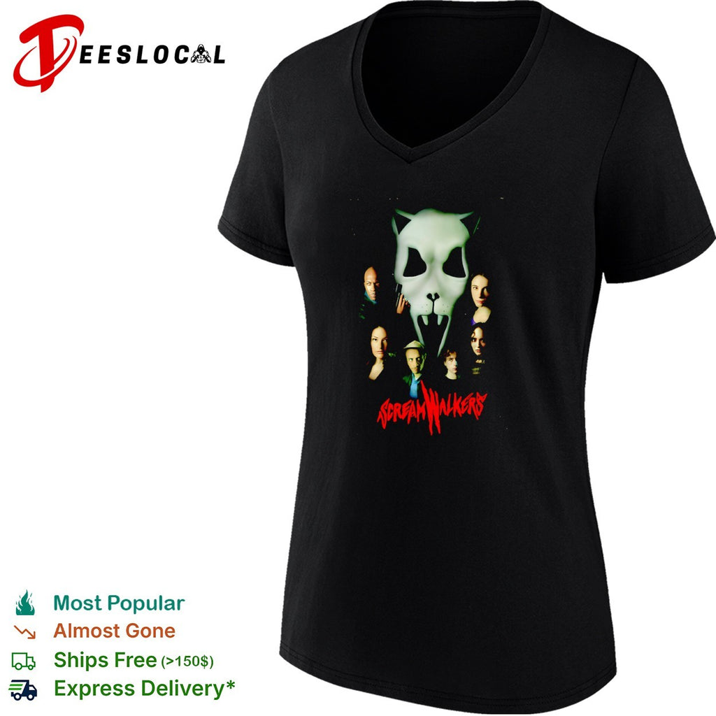 Screamwalkers movie cast ensemble with giant mask horror graphic shirt