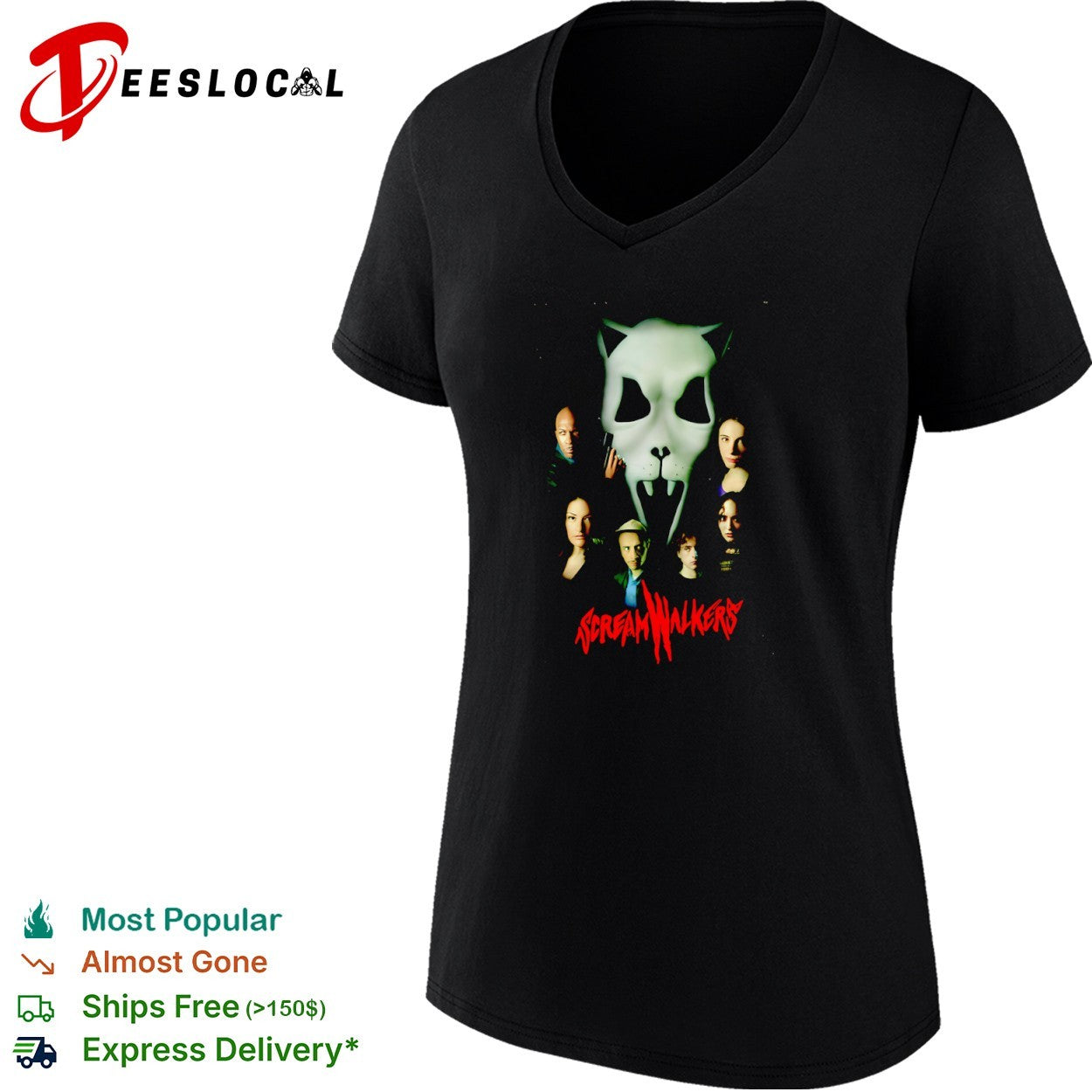 Screamwalkers movie cast ensemble with giant mask horror graphic shirt