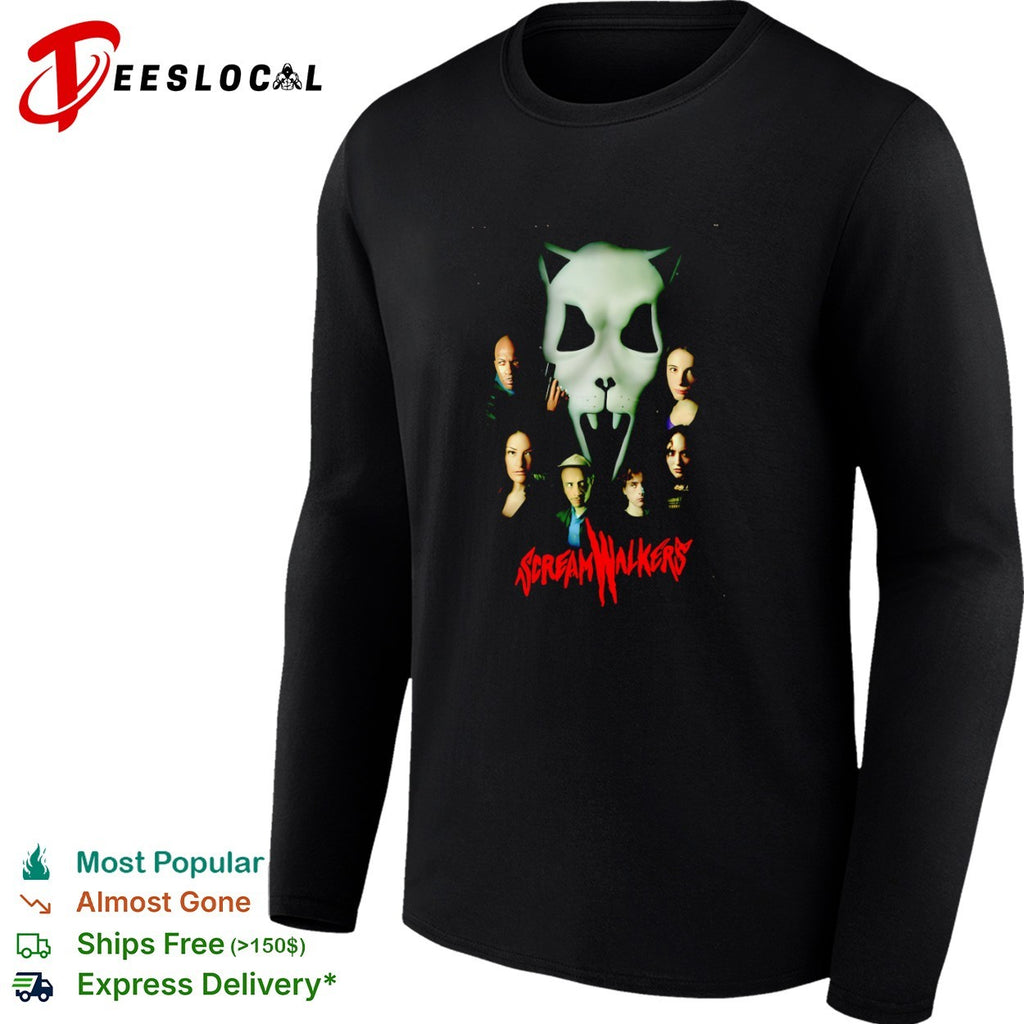 Screamwalkers movie cast ensemble with giant mask horror graphic shirt