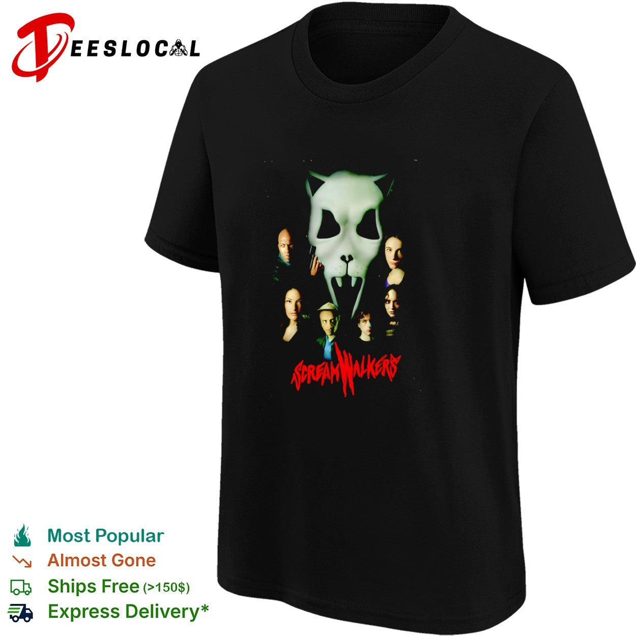 Screamwalkers movie cast ensemble with giant mask horror graphic shirt