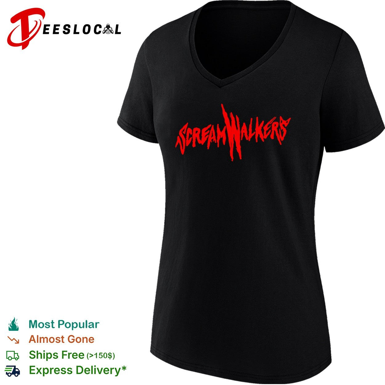 Screamwalkers red slash logo horror movie typography shirt