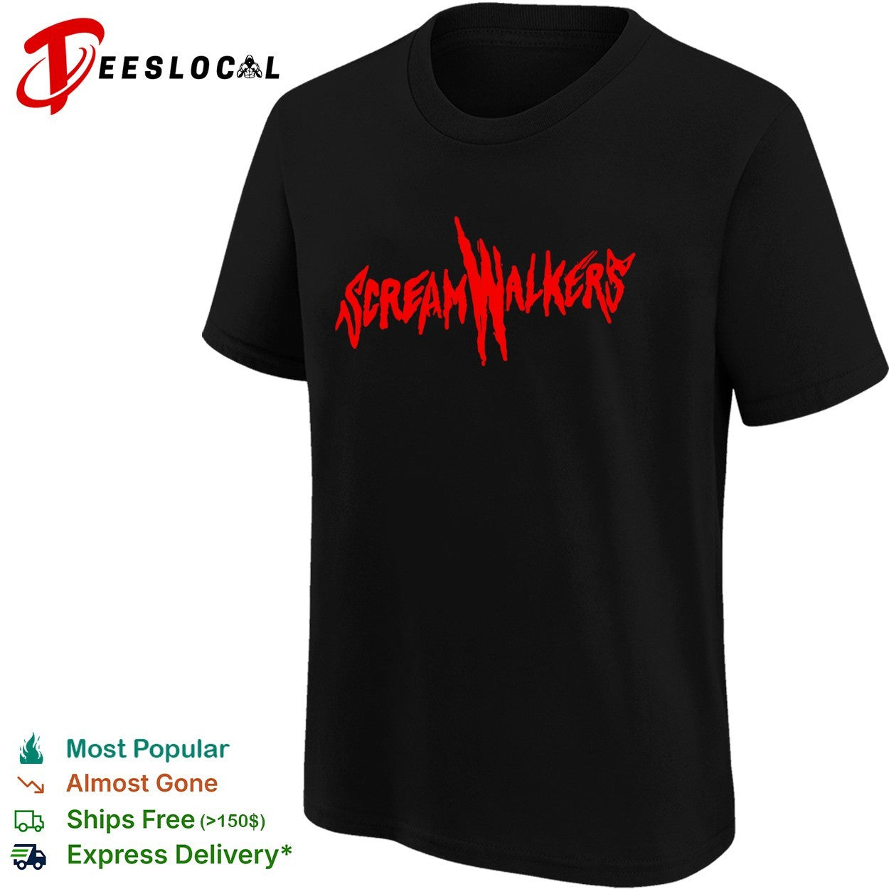 Screamwalkers red slash logo horror movie typography shirt