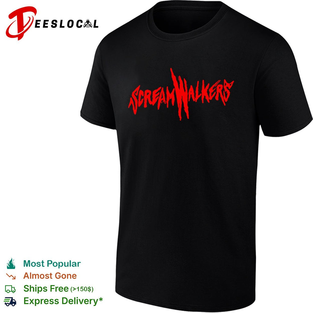 Screamwalkers red slash logo horror movie typography shirt