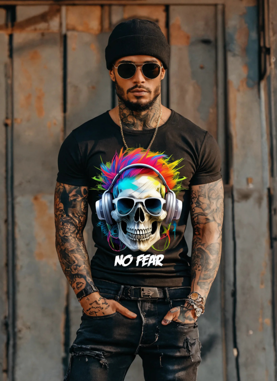 "No Fear' Skull Art T-Shirt - Unique and Exclusive Design | Grooveman Music TM" Hoodie, Sweatshirt | CiraTrend.com (Image 3)