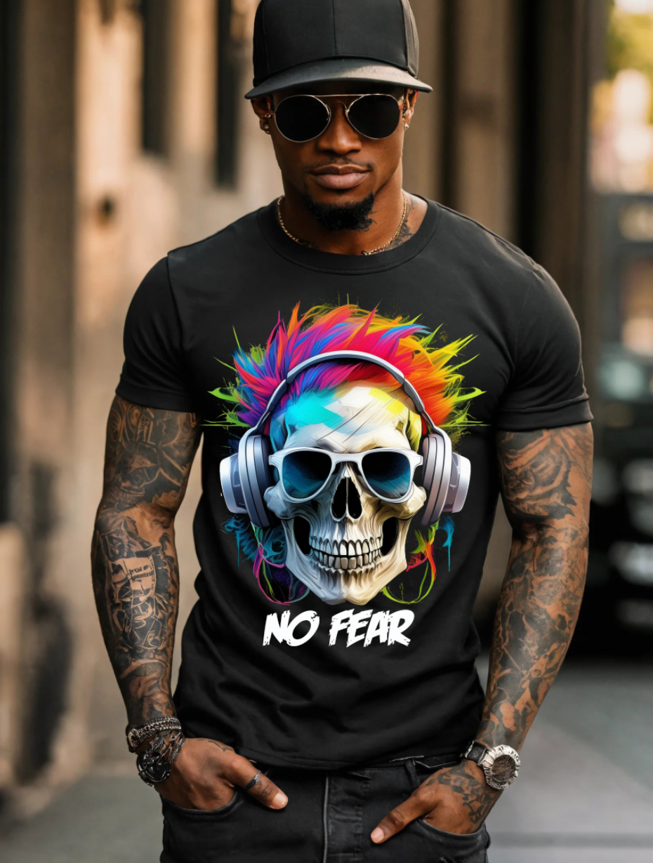 "No Fear' Skull Art T-Shirt - Unique and Exclusive Design | Grooveman Music TM" Hoodie, Sweatshirt | CiraTrend.com (Image 4)