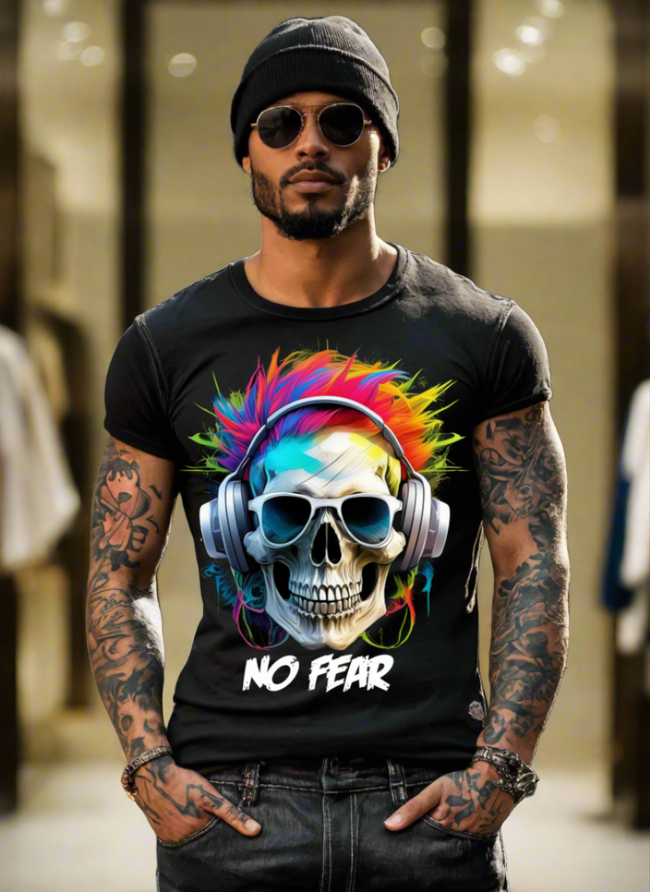 "No Fear' Skull Art T-Shirt - Unique and Exclusive Design | Grooveman Music TM" Hoodie, Sweatshirt | CiraTrend.com (Image 5)