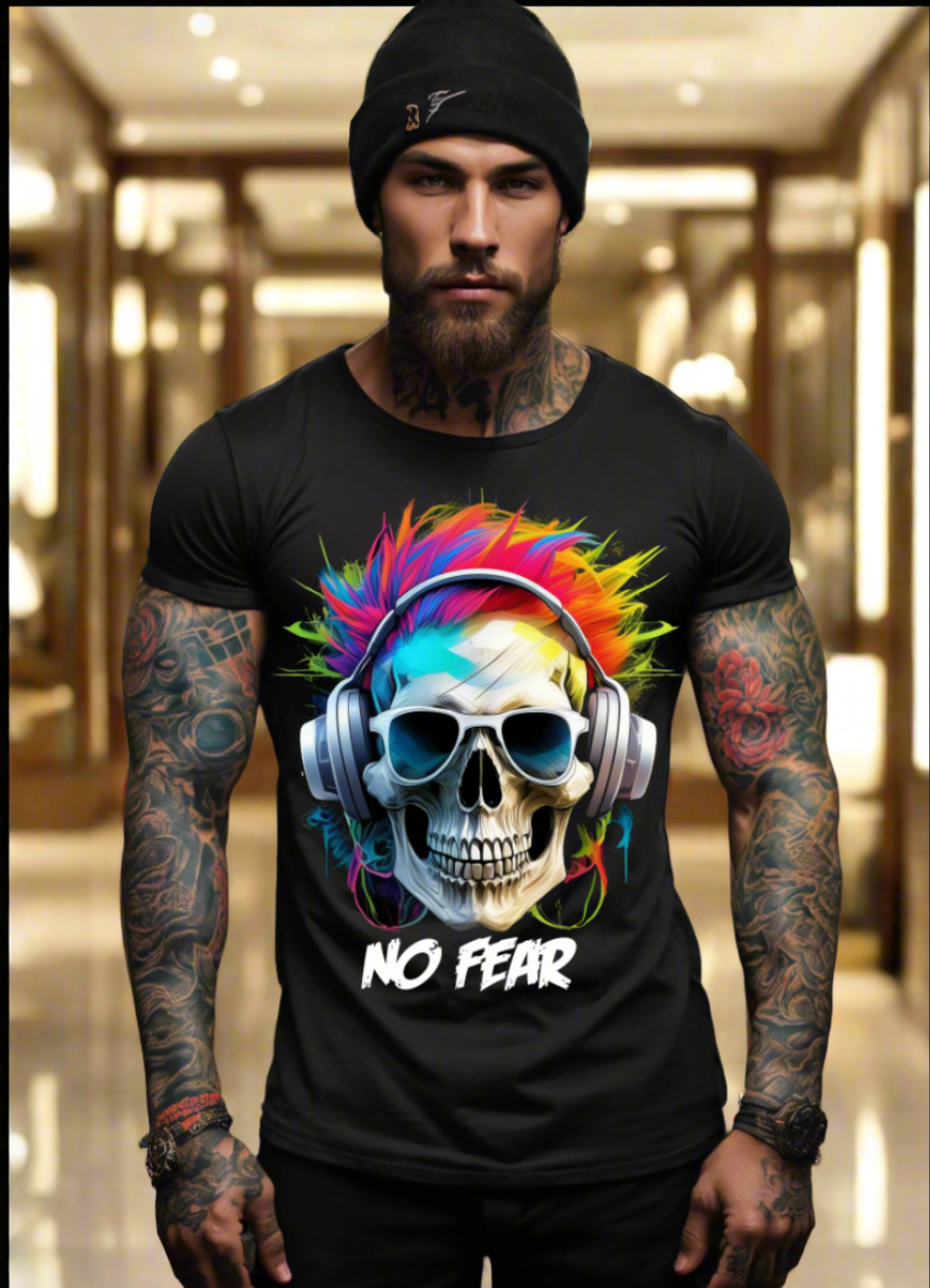 "No Fear' Skull Art T-Shirt - Unique and Exclusive Design | Grooveman Music TM" Hoodie, Sweatshirt | CiraTrend.com (Image 1)