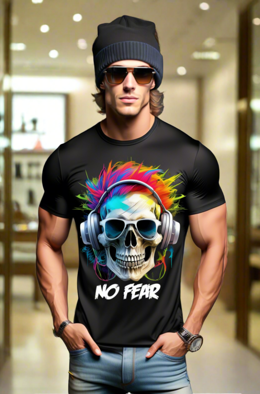 "No Fear' Skull Art T-Shirt - Unique and Exclusive Design | Grooveman Music TM" Hoodie, Sweatshirt | CiraTrend.com (Image 2)