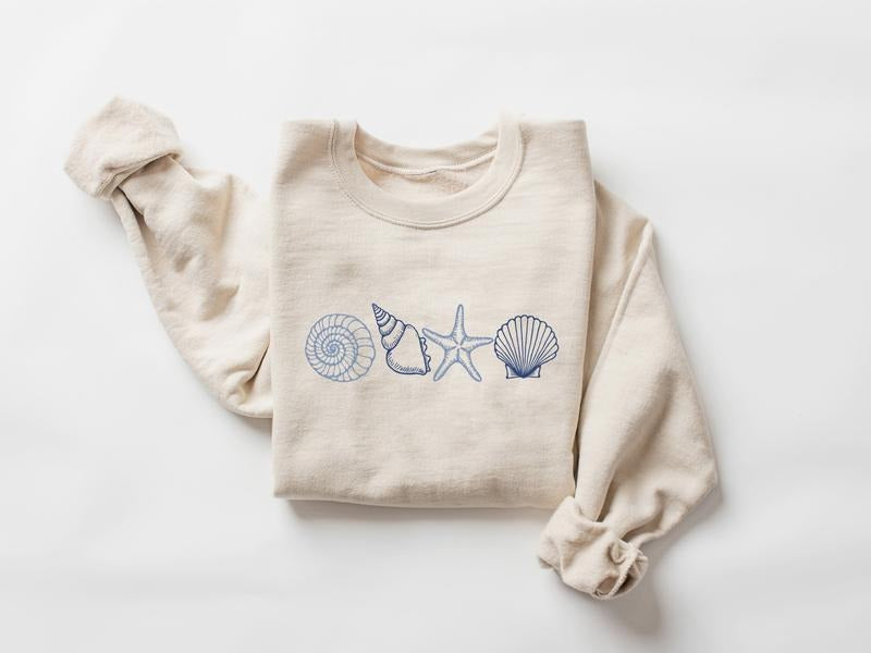 Seashells Sweatshirt, Beachy Beach Crewneck, Tropical Sweater, Ocean Sweater, Summer Shirt, Seashells Crewneck, Vacation...