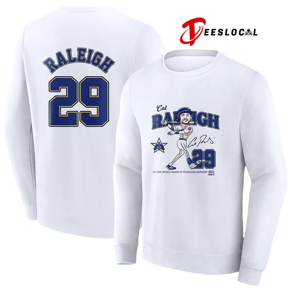 Seattle Mariners Cal Raleigh MVP name and number caricature pose shirt